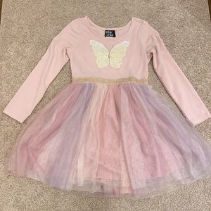 Pink & Violet, Size 6 long sleeved dress, polyester top and lining on bottom.